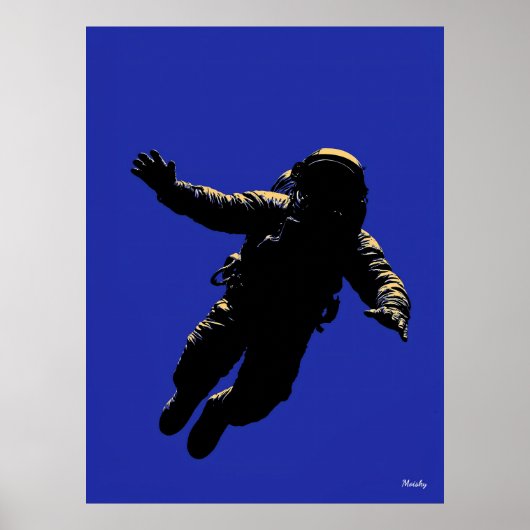 Astronaut Poster – Zwarte Silhouet op Blauw (Voorkant)