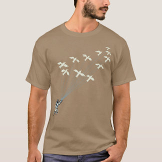 Astronaut Prince Flying Met Vogels Zwart en Wit T-shirt