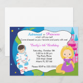 Astronaut Princess Kids Verjaardag Uitnodiging (Voorkant / Achterkant)