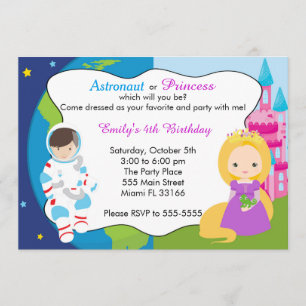 Astronaut Princess Kids Verjaardag Uitnodiging