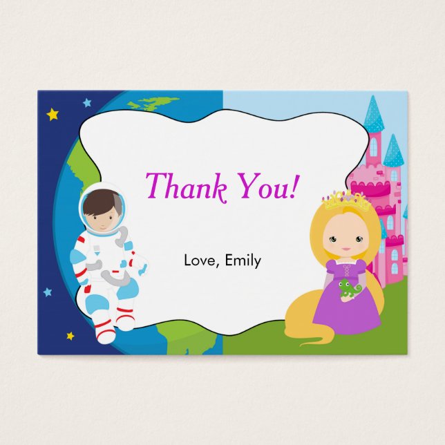 Astronaut Princess Kinder Dank u Label Label Visitekaartje (Voorkant)
