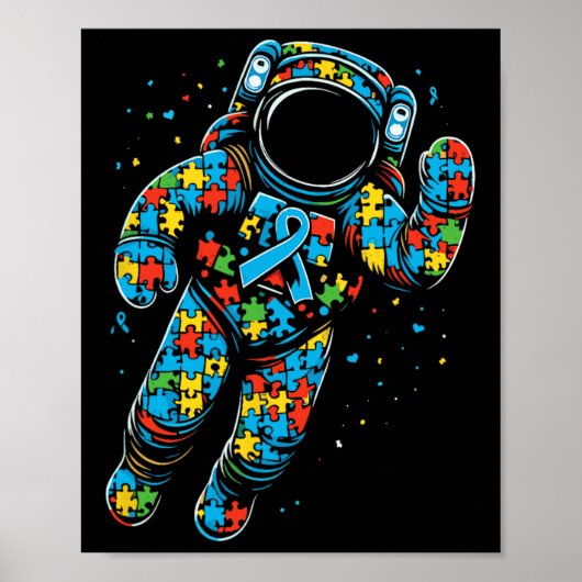 Astronaut Puzzel Autisme Bewustzijn Autistische Vr Poster (Voorkant)