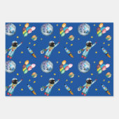 Astronaut Rainbow Balloons Rocket Space Kinder Blu Inpakpapier Vel (Voorkant)