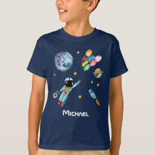 Astronaut Rainbow Balloons Rocket Space Name T-shirt