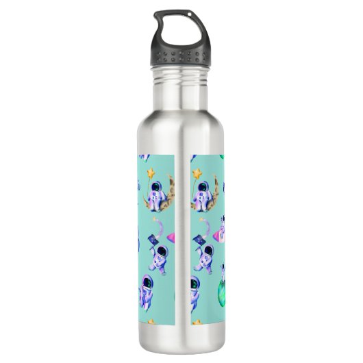 Astronaut raket aarde ruimte waterfles (Achterkant)