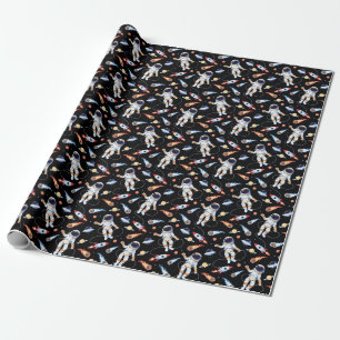 Astronaut raket: ruimte naadloos patroon cadeaupapier