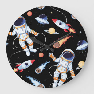 Astronaut raket: ruimte naadloos patroon grote klok