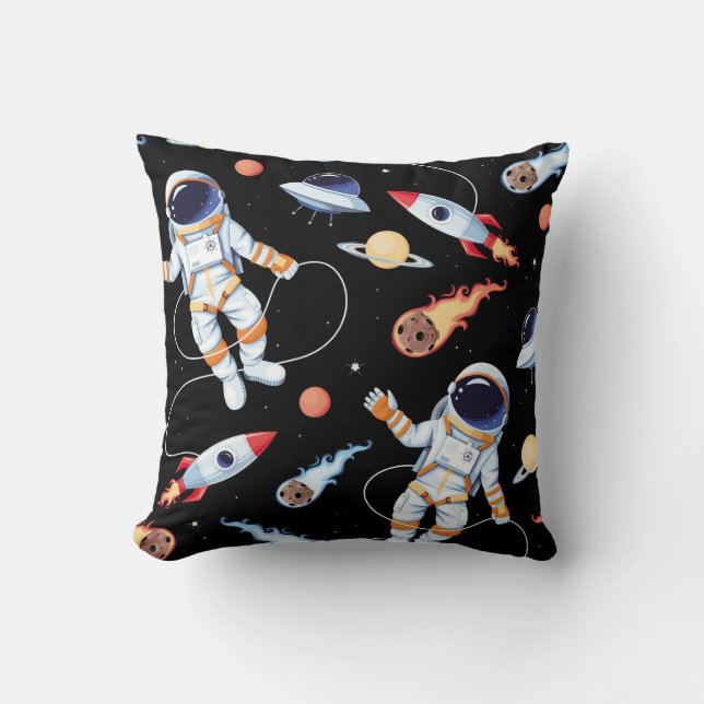 Astronaut raket:  ruimte naadloos patroon kussen (Voorkant)