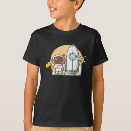 Astronaut Raket Schip Alien T-Shirt (Voorkant)