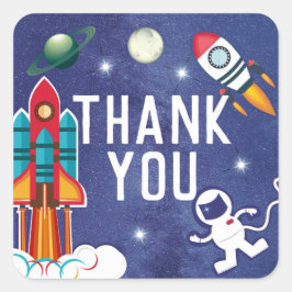 Astronaut raket schip buiten de ruimte dank u vierkante sticker