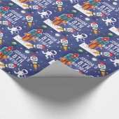 Astronaut raket schip gepersonaliseerde verjaardag cadeaupapier (Hoek)