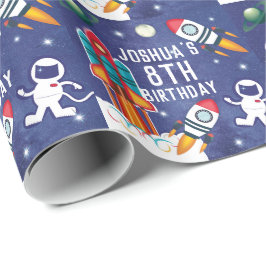 Astronaut raket schip gepersonaliseerde verjaardag cadeaupapier