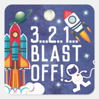 Astronaut Raketschip Buitenruimte BLAST UIT Vierkante Sticker