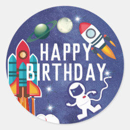 Astronaut Raketschip Buitenruimte Gelukkige Verjaa Ronde Sticker