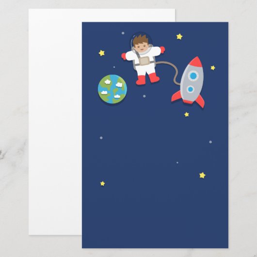 Astronaut, raketschip, buitenruimte, voor jongens briefpapier (Voorkant / Achterkant)