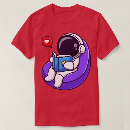 Astronaut Reading Book on Beanbag Cartoon T-shirt (Design voorkant)