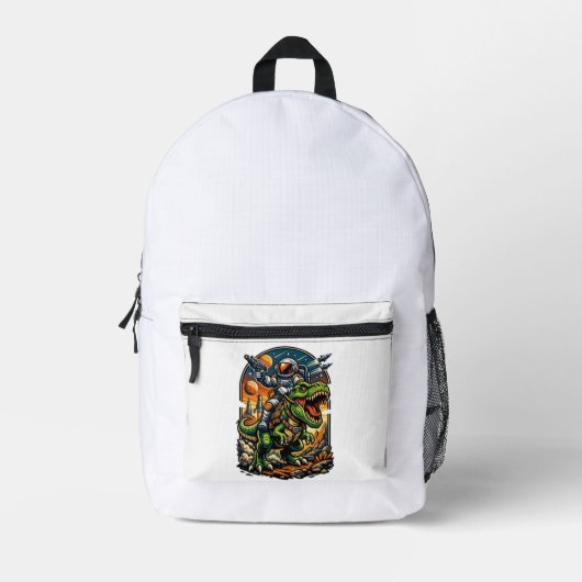 Astronaut Riding a T-Rex – Epic Space Dinosaur Bedrukte Rugzak (Voorkant)