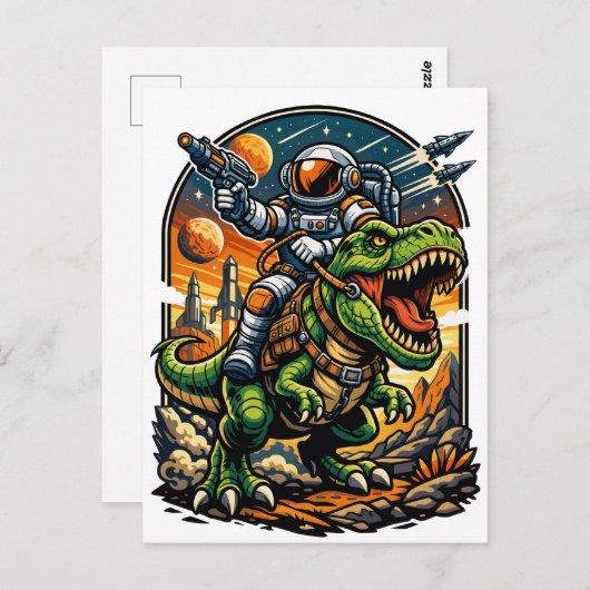 Astronaut Riding a T-Rex – Epic Space Dinosaur Briefkaart (Voorkant / Achterkant)