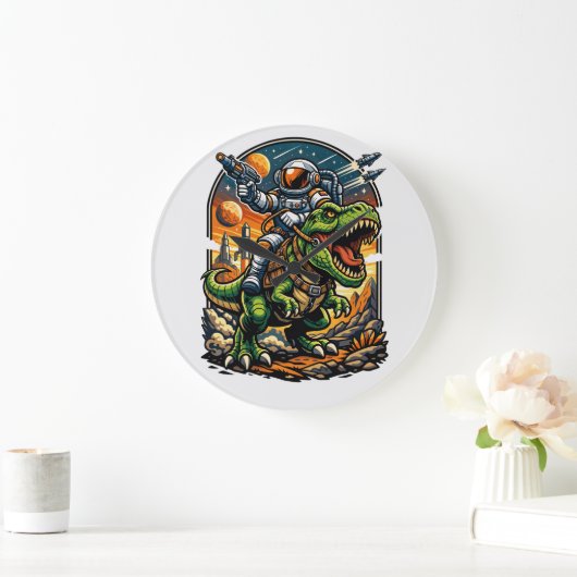 Astronaut Riding a T-Rex – Epic Space Dinosaur Grote Klok (Huis)