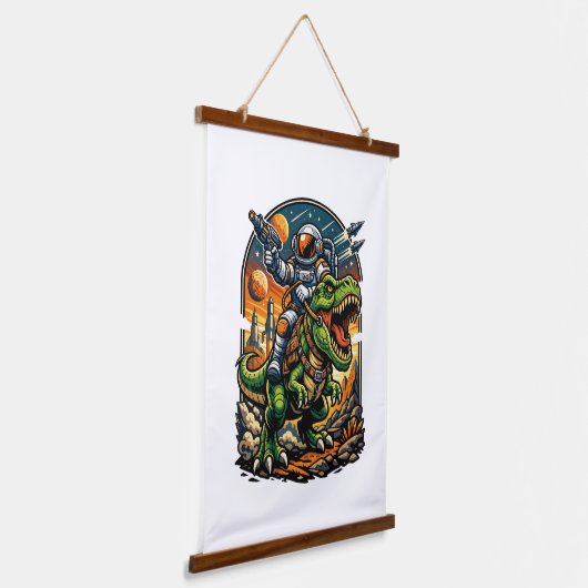 Astronaut Riding a T-Rex – Epic Space Dinosaur Hangend Wandkleed (Gebogen)