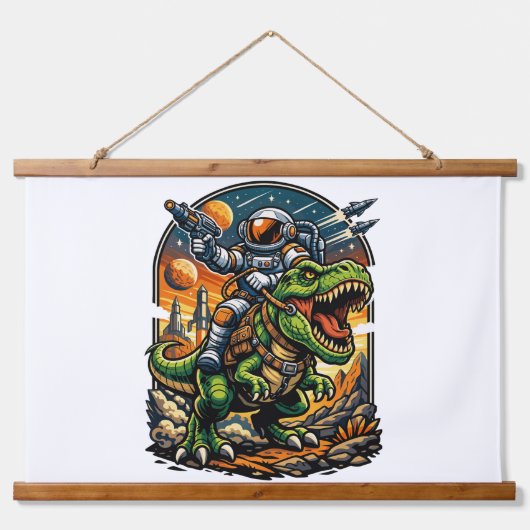 Astronaut Riding a T-Rex – Epic Space Dinosaur Hangend Wandkleed (Voorkant)