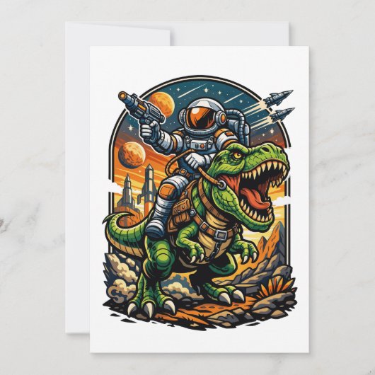 Astronaut Riding a T-Rex – Epic Space Dinosaur Kaart (Voorkant)