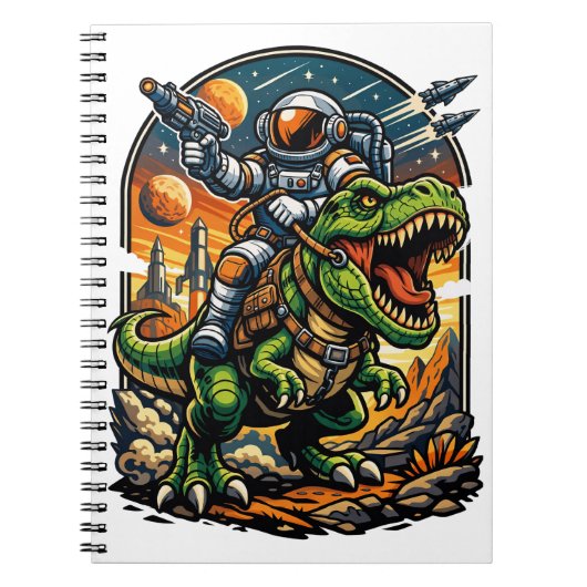 Astronaut Riding a T-Rex – Epic Space Dinosaur Notitieboek (Voorkant)