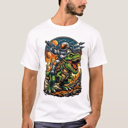 Astronaut Riding a T-Rex – Epic Space Dinosaur T-shirt (Voorkant)