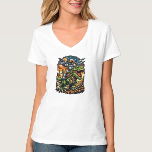 Astronaut Riding a T-Rex – Epic Space Dinosaur T-shirt (Voorkant)