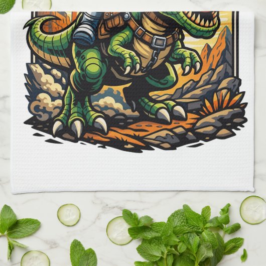 Astronaut Riding a T-Rex – Epic Space Dinosaur Theedoek (Gevouwen)