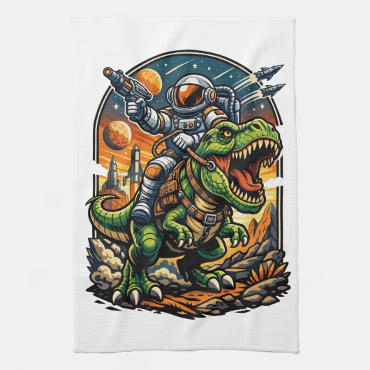 Astronaut Riding a T-Rex – Epic Space Dinosaur Theedoek (Verticaal)