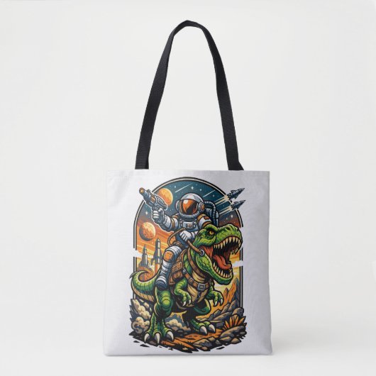 Astronaut Riding a T-Rex – Epic Space Dinosaur Tote Bag (Voorkant)