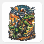 Astronaut Riding a T-Rex – Epic Space Dinosaur Vierkante Sticker (Voorkant)