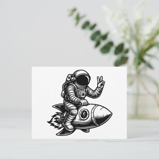 Astronaut Riding on Rocket  Feestdagenkaart (Staand voorkant)