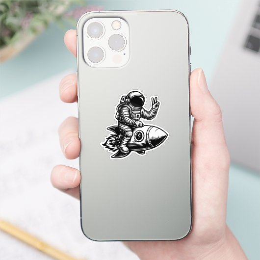 Astronaut Riding on Rocket Sticker (Telefoon)