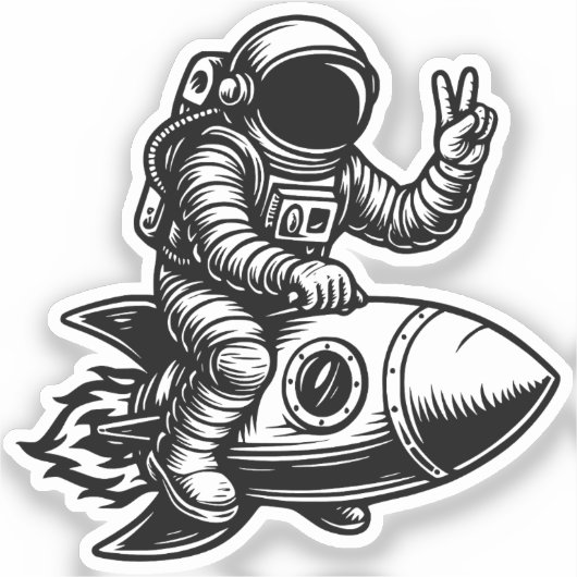Astronaut Riding on Rocket Sticker (Voorkant)