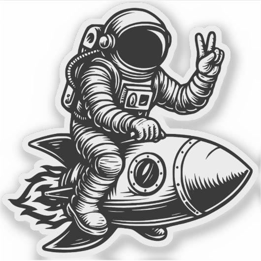Astronaut Riding on Rocket Sticker (Voorkant)