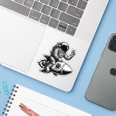 Astronaut Riding on Rocket Sticker (Laptop met iPhone)
