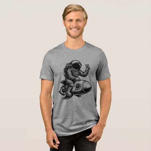 Astronaut Riding on Rocket Tri-Blend Shirt (Voorkant volledig)