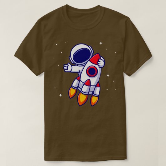 Astronaut Riding Rocket Cartoon3 T-shirt (Design voorkant)