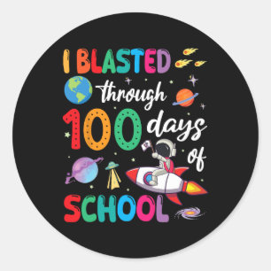 Astronaut Riding Rocket I ontplofte gedurende 100 Ronde Sticker