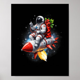 Astronaut Riding Rocket Planets Funny Christmas Ki Poster