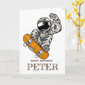 Astronaut Riding SKATEBOARD Kaart (Gele Bloem)