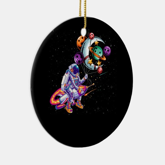 Astronaut Riding SpaceShip Planeten In Hand Art Ou Keramisch Ornament (Rechts)