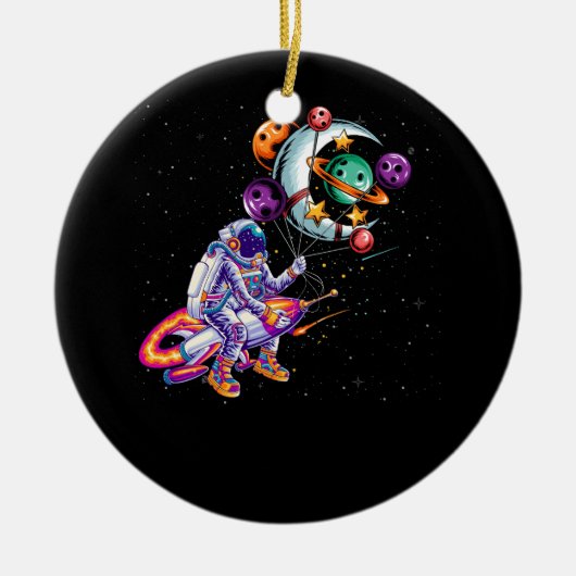 Astronaut Riding SpaceShip Planeten In Hand Art Ou Keramisch Ornament (Voorkant)