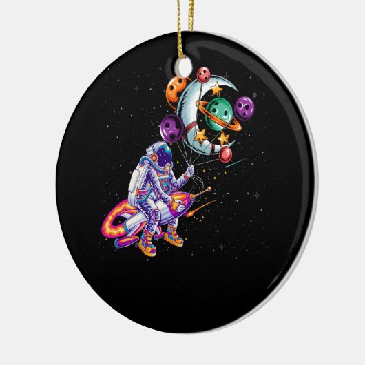 Astronaut Riding SpaceShip Planeten In Hand Art Ou Keramisch Ornament (Links)