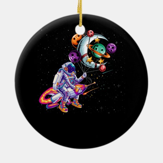 Astronaut Riding SpaceShip Planeten In Hand Art Ou Keramisch Ornament (Achterkant)