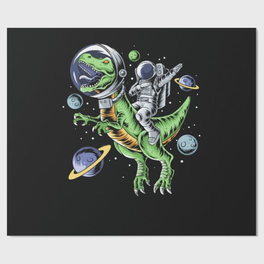 Astronaut Riding T-Rex Dinosaur Astro T-Rex Space Cadeaupapier (Vlak)