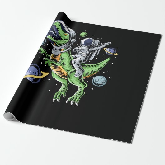 Astronaut Riding T-Rex Dinosaur Astro T-Rex Space Cadeaupapier (Uitgerold)