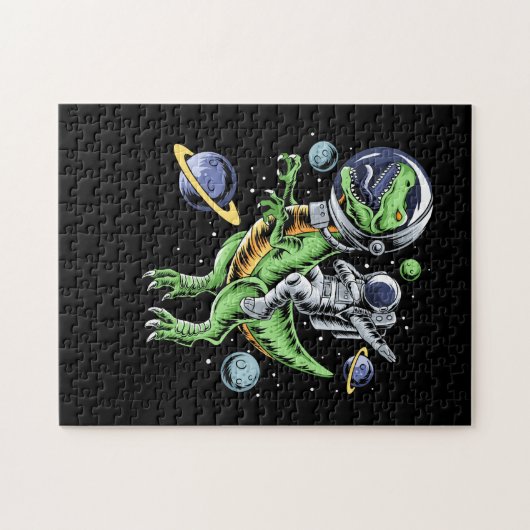 Astronaut Riding T-Rex Dinosaur Astro T-Rex Space Legpuzzel (Horizontaal)